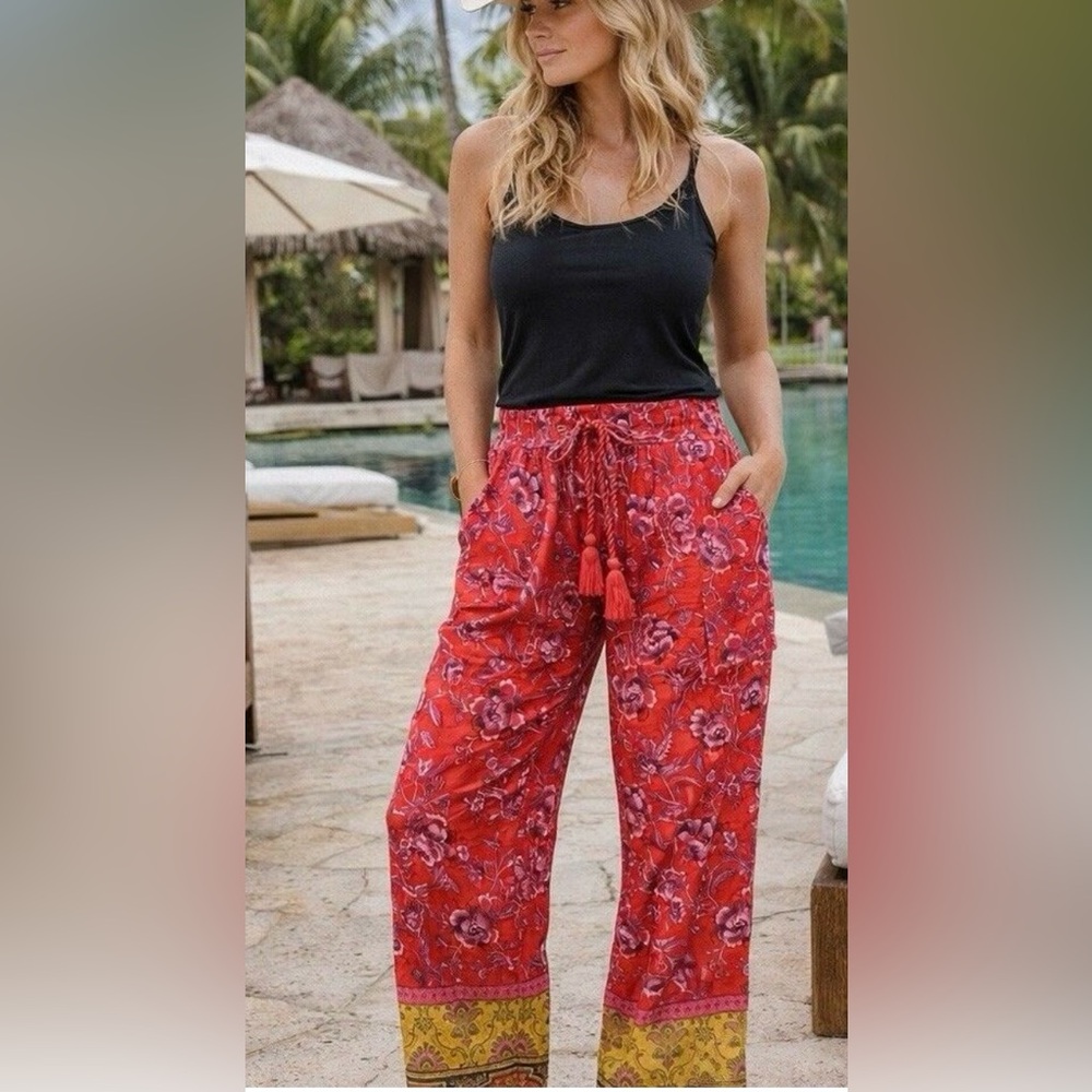 Sundance floral red palazzo pants